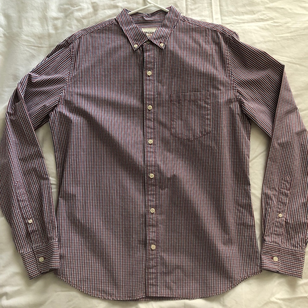Fossil Dress Shirt 100% Cotton - Red & Blue mini check - size M